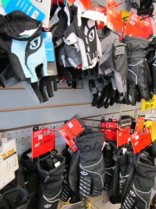 Apparel department: summer and winter gloves on our wall